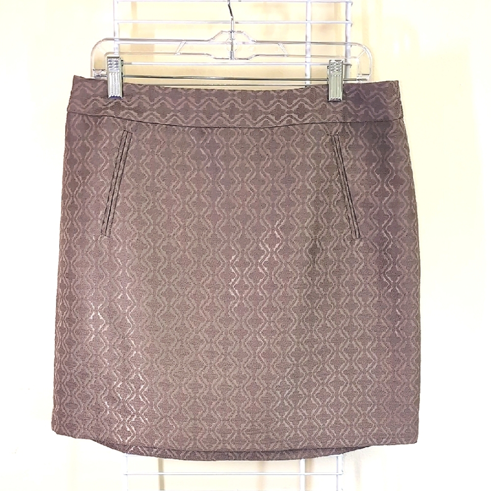 LOFT Size 12 Petite NWT Women's Brown Textured Mini Zip Up Pencil Skirt